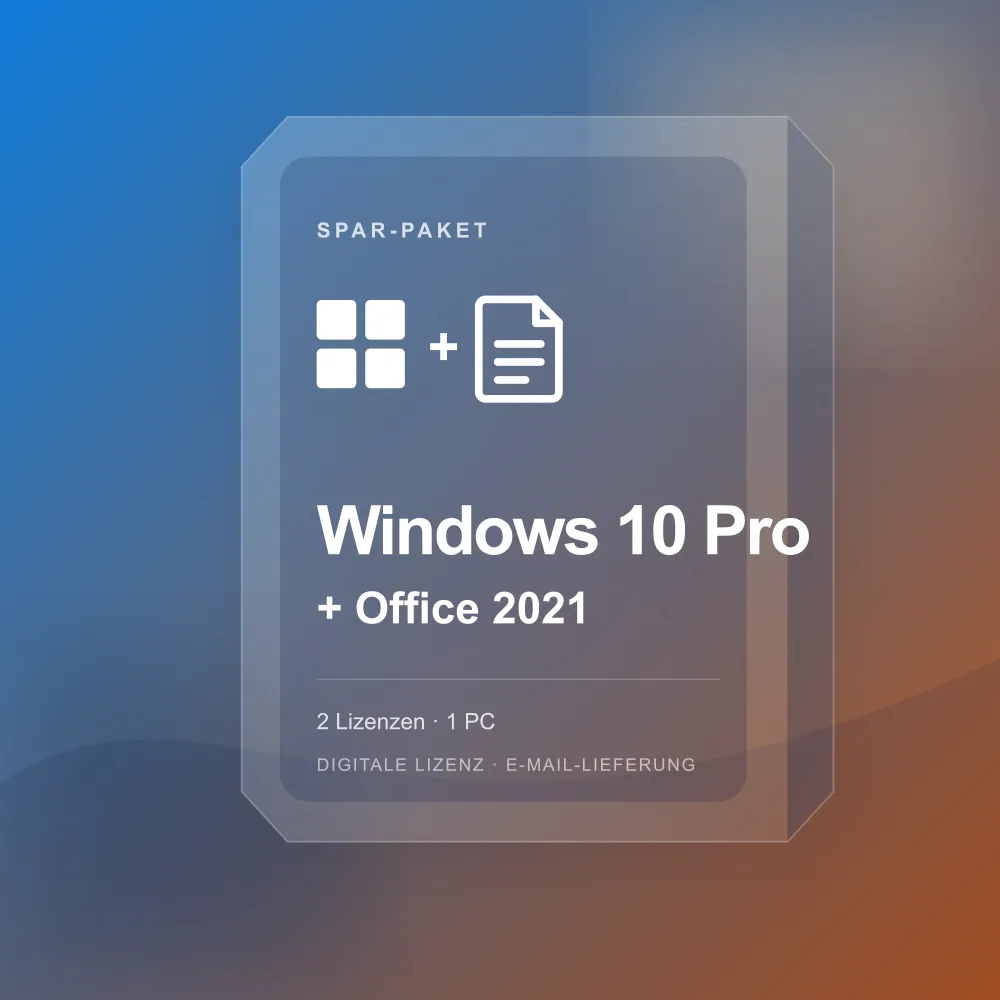 Digitale Lizenzkarte für das Spar-Paket Windows 10 Pro und Office 2021